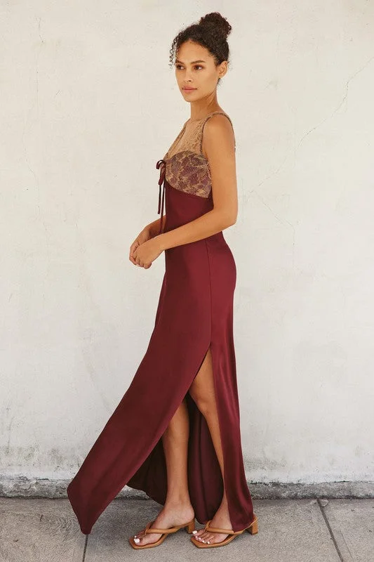 Lace & Satin Contrast Maxi Dress