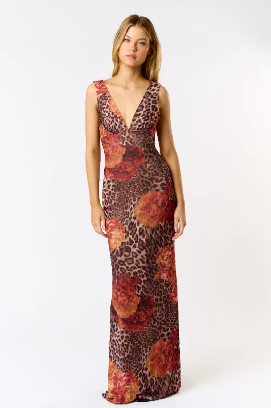 Leopard Print Mesh Maxi Dress