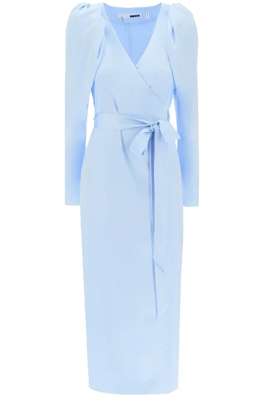 satin wrap midi dress with a crossover 1121651996 Placid Blue