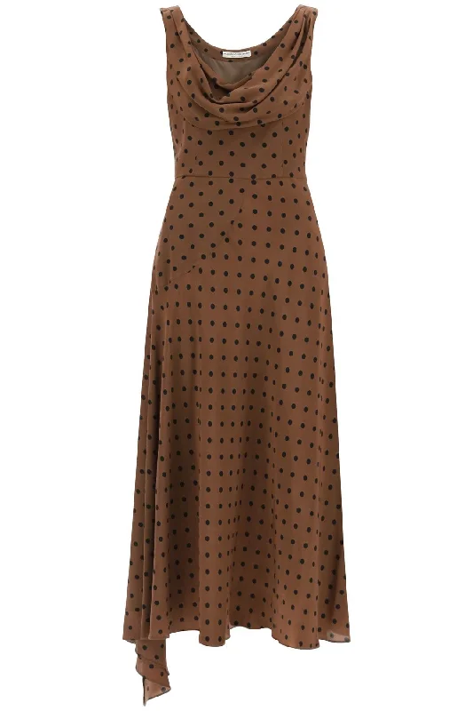 silk midi dress with draped neckline FAB3341 F3906 BROWN BLACK