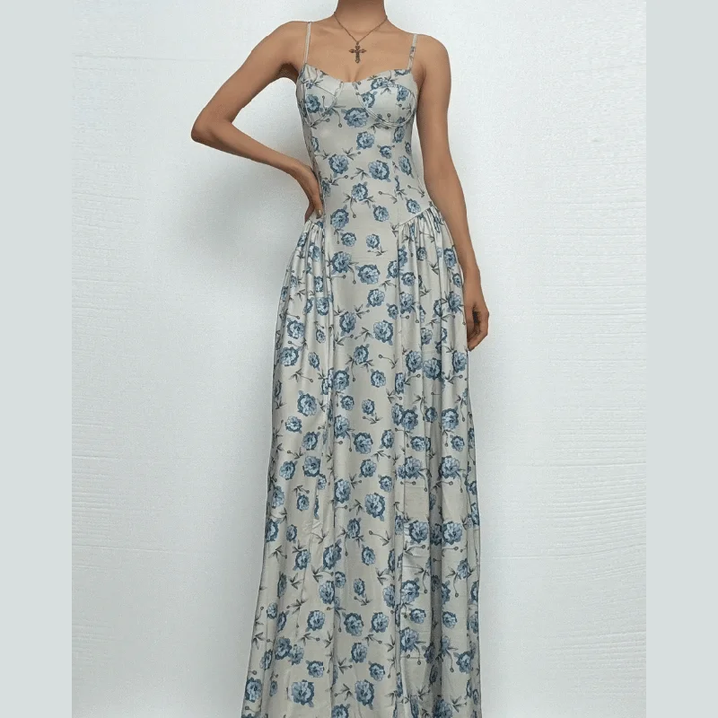 Sweetheart neck flower print cami maxi dress