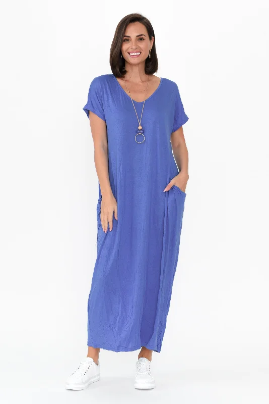 Travel Cobalt Crinkle Cotton Maxi Dress