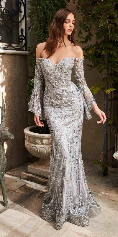 Cinderella Divine CM319 Off the Shoulder Long Bell Sleeved Lace Gown