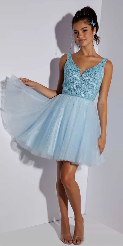 Eureka 9926 Short A-Line Tulle Skirt Gown with Sequins Bodice