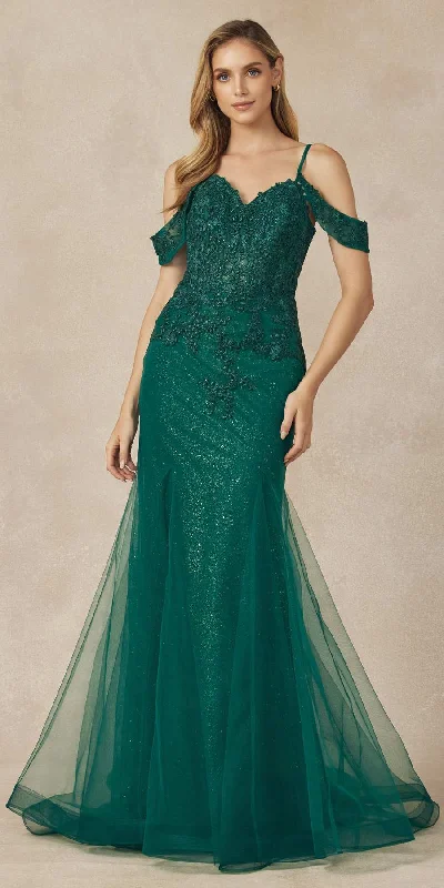 Juliet 281 Long Fully Mesh Gown Off the Shoulder Sleeves Mermaid Skirt