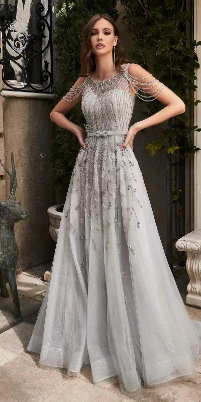 Cinderella Divine B710 Long Decadent Beaded Silver Ball Gown