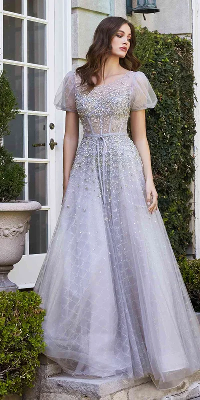 Cinderella Divine B708 Poofy Sheer Short Sleeve A-Line Ball Gown