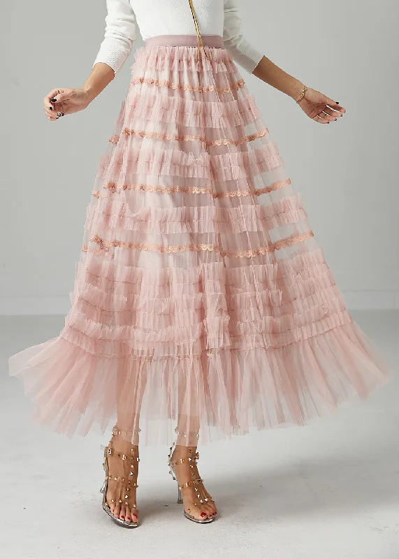 French Pink Ruffled Exra Large Hem Tulle Skirt Fall