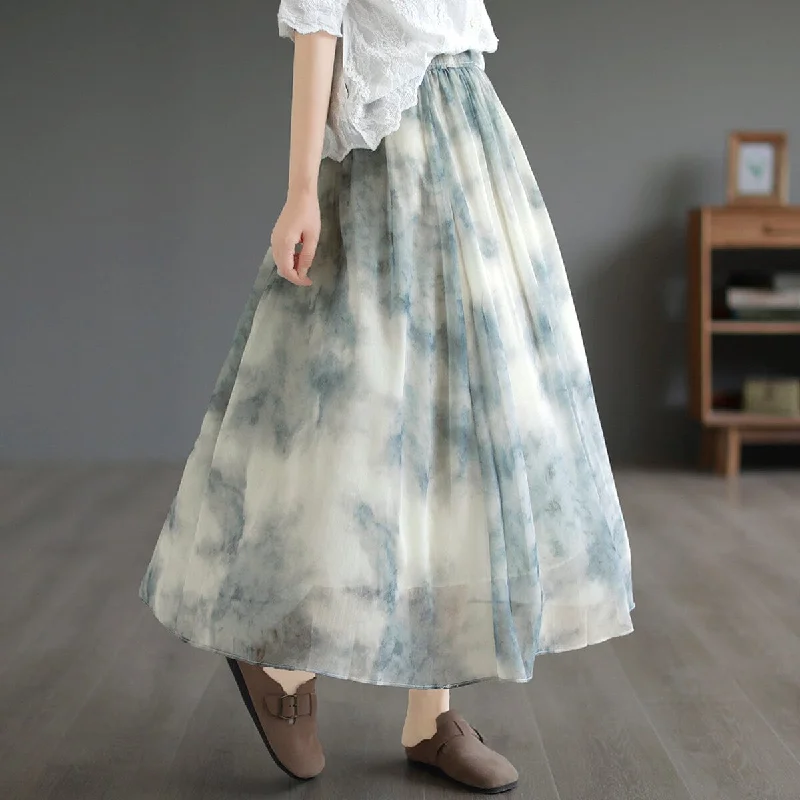 Summer Loose Retro Print Casual A-Line Skirt