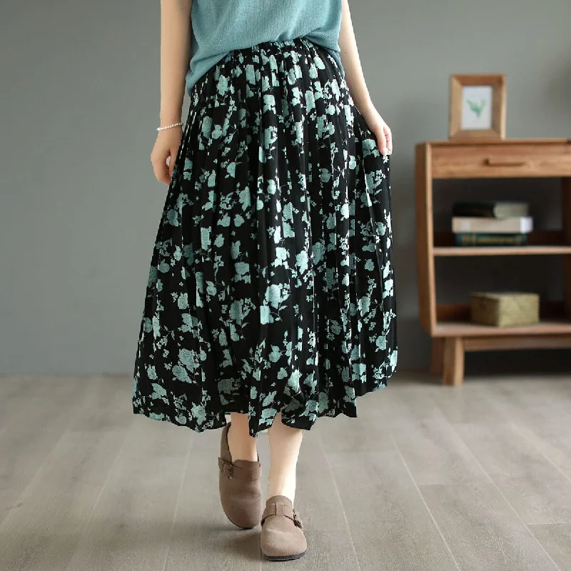 Summer Retro Floral Print Loose Casual Skirt