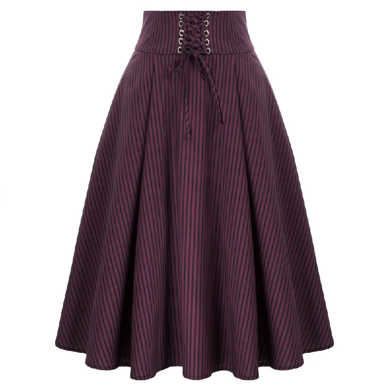 Vintage High Waist Striped Skirt Wide Waistband Flared A-Line Skirt⏰Flash Sale