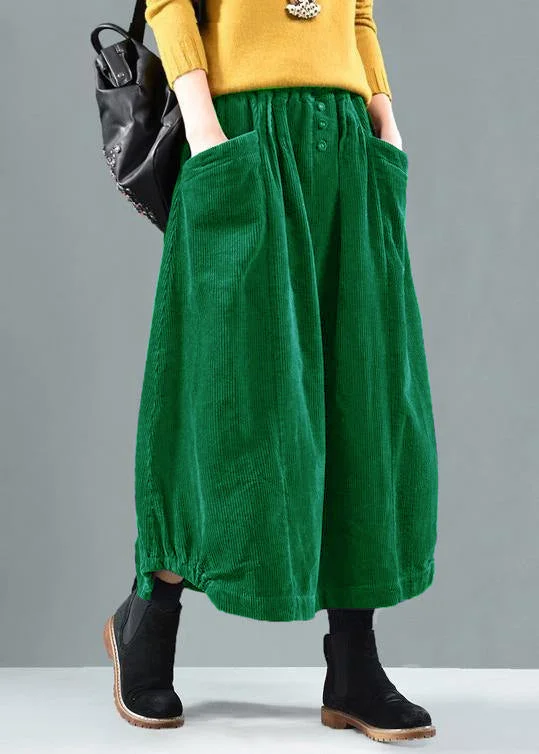 Women Elastic Waist Pockets Spring Wardrobes Tutorials green Skirt