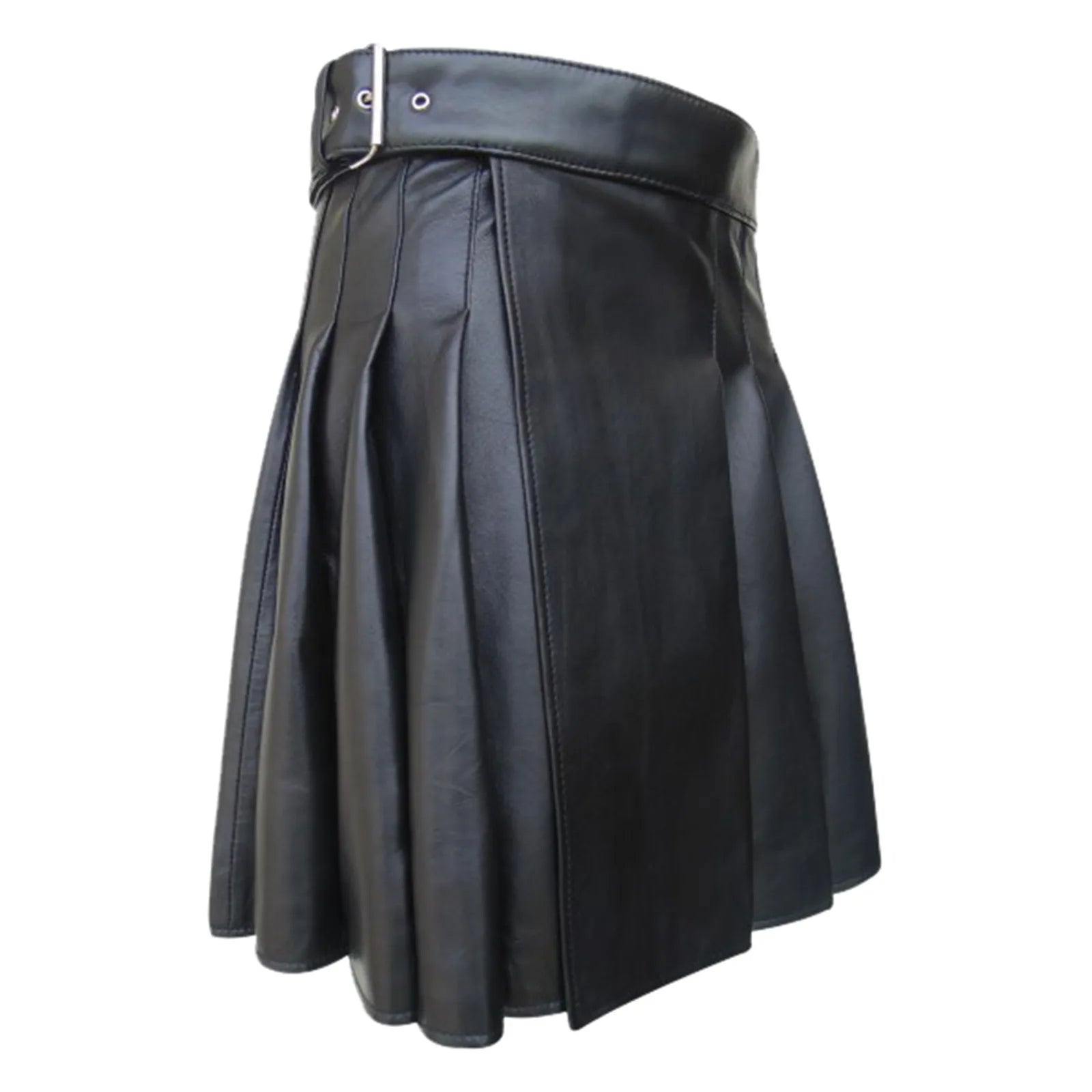 Znbbw Men Scottish Traditional Pleated Skirt Fashion Scottish Style Leather Belt Solid Color Pleated Skirt Fashion Casual Men Skirt