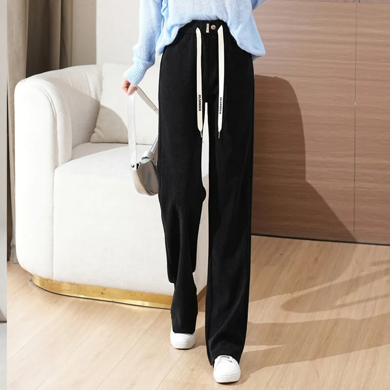 NiDELL Chenille Narrow Wide-Leg Pants Women's Spring and Autumn High Waist Straight Loose White Corduroy Mop Pants Casual Pants