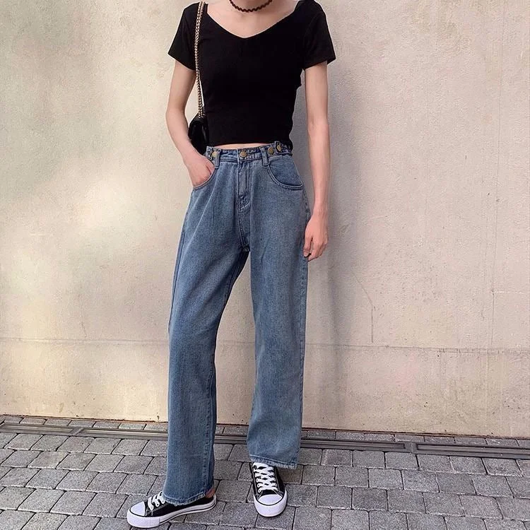 NiDELL: Women’s Vintage Loose Jeans Long Pants For autumn