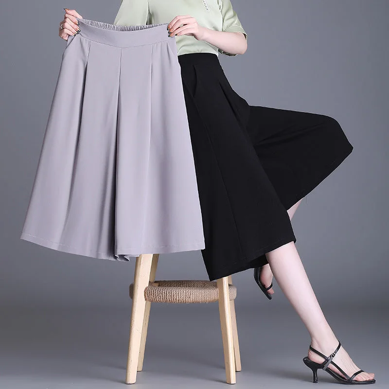 NiDELL Chiffon Culottes Women's High Waist Drooping Cropped Pants Summer Thin Plump Girls plus Size A- line New Ice Silk Wide-Leg Pants