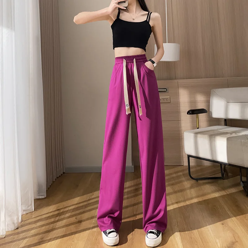 NiDELL Fluorescent Yellow Ice Silk Wide-Leg Pants Spring and Autumn Thin Mop Pants New High Waist Drooping Loose Straight Sports Casual Pants