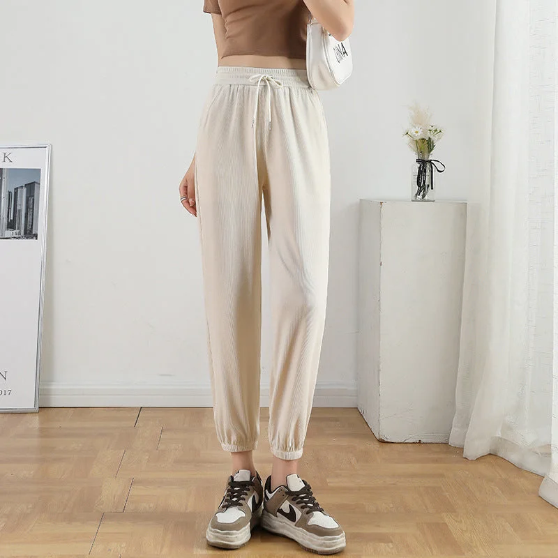 NiDELL Harem Sports Pants Women's Spring and Autumn Thin Cropped Casual Ice Silk Pants New Loose Cool Ankle-Tied Anti Mosquito Pants