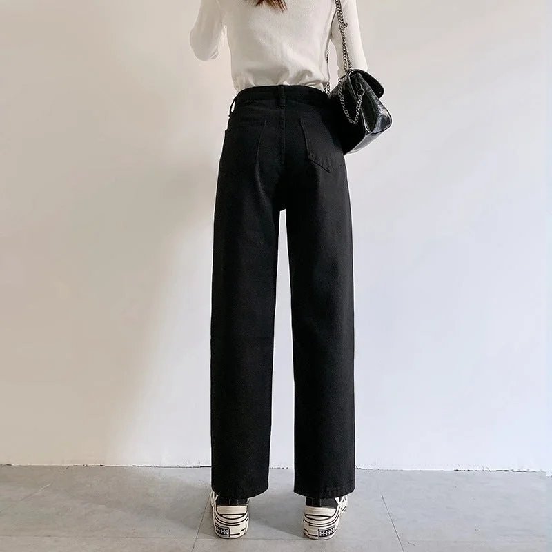 NiDELL High Waist Jeans for Women BF Chic Elegant Spring and Autumn 2020 New Korean Chic Trendy Loose Slim-Fit Wide-Leg Pants