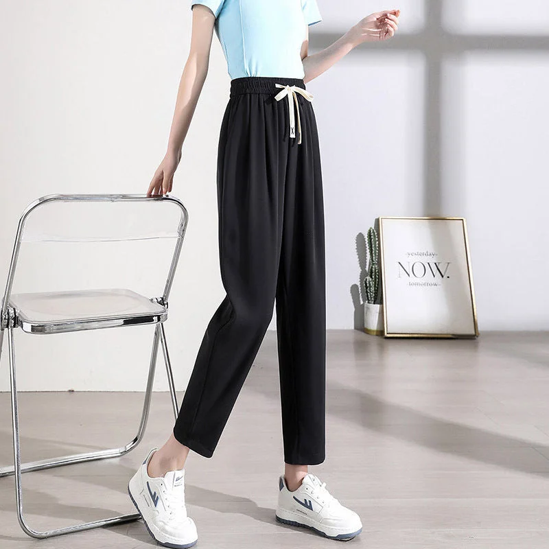 NiDELL Ice Silk Harem Pants Women's Spring Summer and Autumn Thin Cropped Tappered Pants Summer High Waist Casual Women's Pants New Straight Pants Smoke Tube