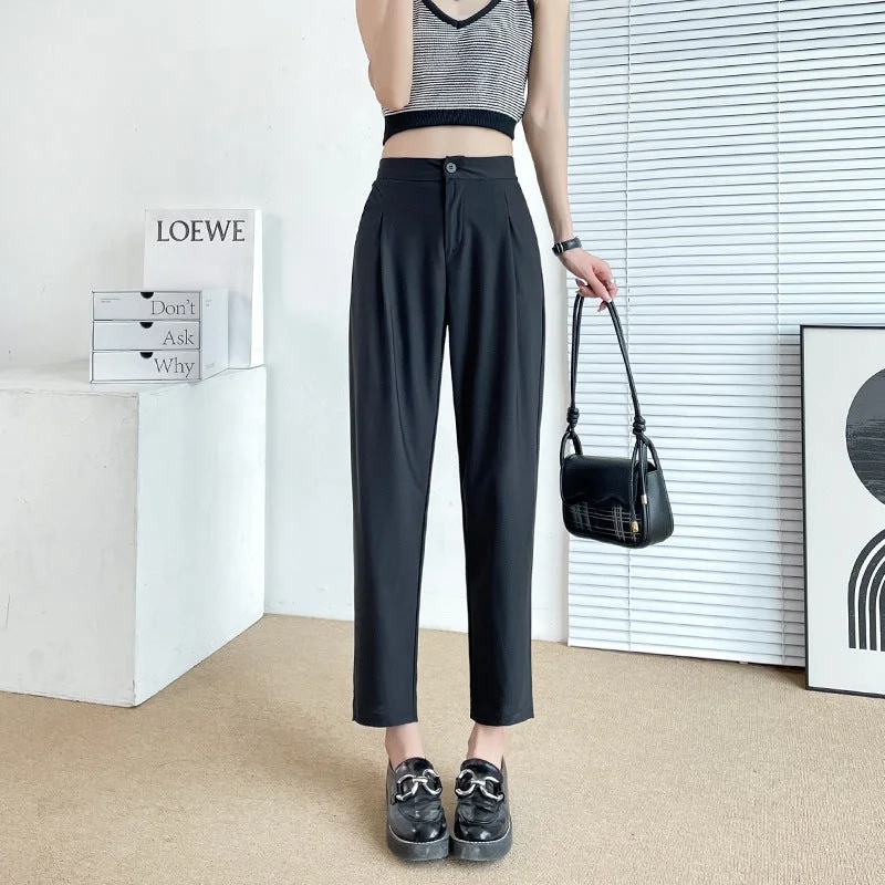 NiDELL Ice Silk Suit Harem Pants Women's Spring and Summer Thin . New High Waist Radish Casual Tappered Sports Pants