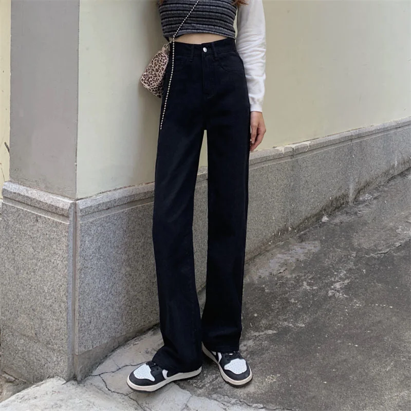 NiDELL Jeans for Women Spring . New High Waist Slimming and Straight Small Loose All-Matching Wide Leg Mop Pants