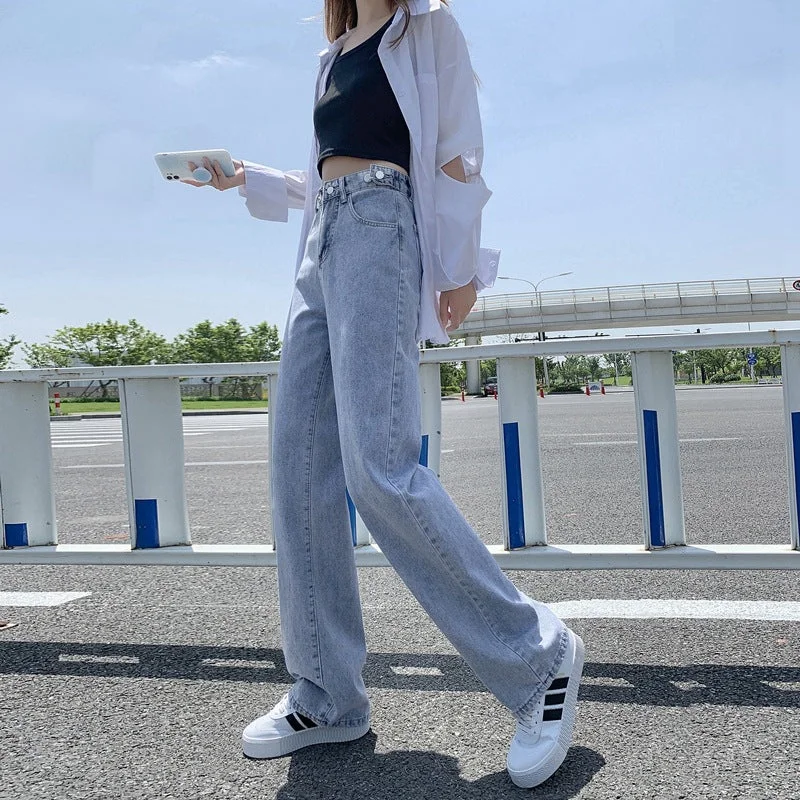 NiDELL Light-Colored Jeans Women's Thin Small High Waist Slimming Internet Celebrity Loose Straight Korean Style Wide Leg Mop Pants Summer