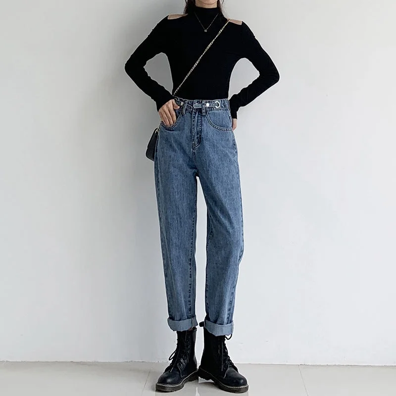 NiDELL Loose Fall 2020 New Jeans Female Students Straight Loose Slimming High Waist Cropped Wide-Legged Daddy Pants