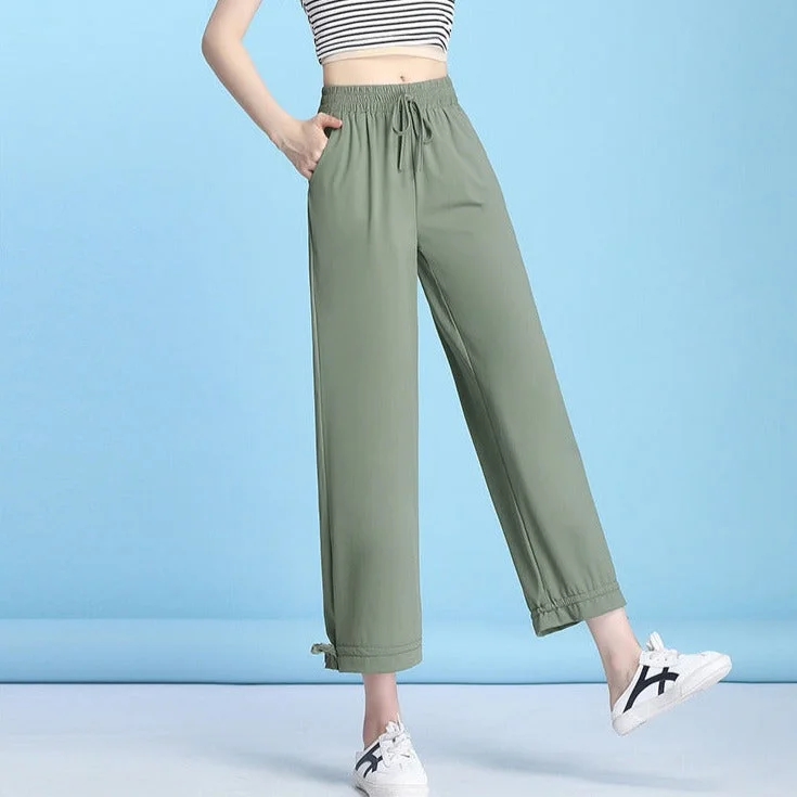 NiDELL Loose Quick-Dry Pants Spring and Summer New Women's Skinny Pants Small Cropped Pants Ice Silk Casual Pants Two-Way Wide-Leg Pants