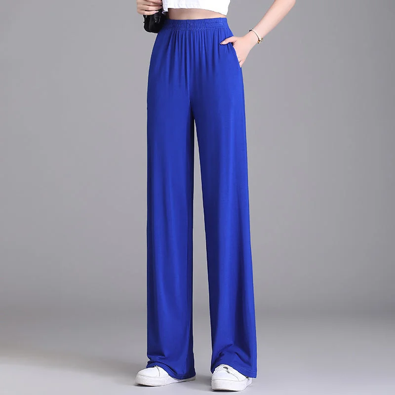 NiDELL Modal Ice Silk Wide-Leg Pants Women's Spring and Autumn Thin Loose plus Size Plump Girls High Waist Drooping Mop Women's Pants 100.00kg