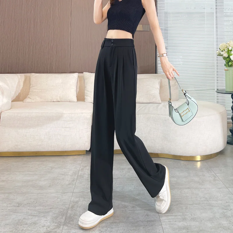 NiDELL Narrow Wide-Leg Pants for Women Summer Thin Spring and Autumn New High Waist Drape Loose Straight Suit Pants Large Size