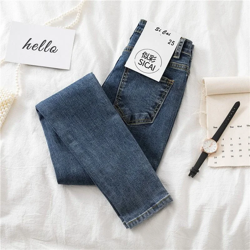 NiDELL Pencil Pants Slim Fit Versatile Student Spring and Autumn 2020 New Korean Style Slimming High Waist Jeans Women's Clothing Tappered Pants