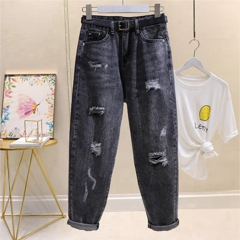 NiDELL Retro Jeans Female Black and Gray Cropped Pants 2020 Autumn New High Waist Wide Leg Loose Daddy Pants Chic Fashion