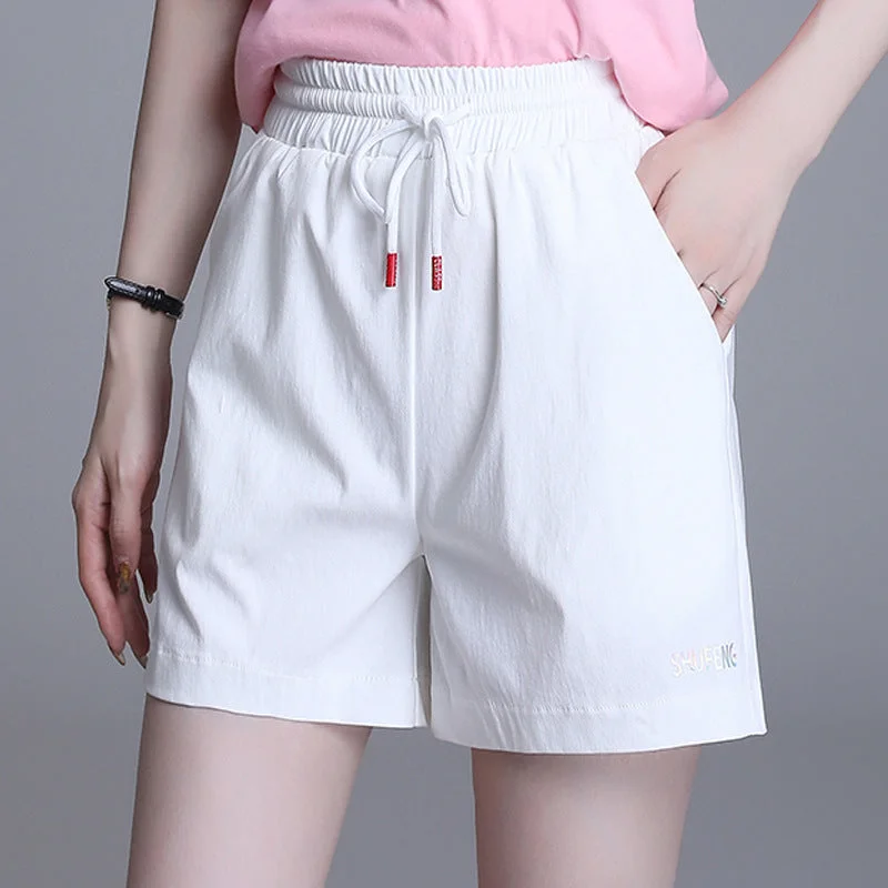 NiDELL Shorts Women's Loose High Waist Casual Pants Summer Large Size Women's Elastic Waist Wide Leg Pants Thin A- line Pants Plump Girls Linen Cotton