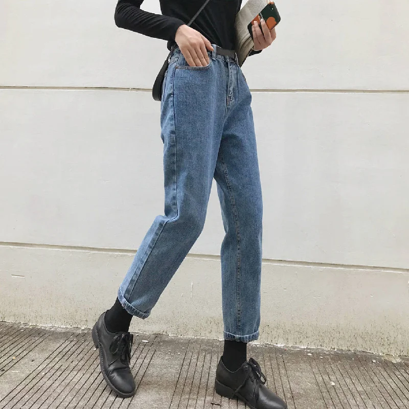 NiDELL Spring and Autumn 2020 New Loose Slimming Student Versatile High Waist Jeans Women's Wide Leg Cropped Straight Pants Fashion