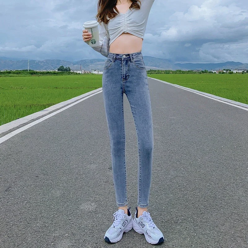 NiDELL Spring, Autumn and Winter High Waist Stretch Denim Skinny Pants Women's New Cropped Pants Slimming Slim Outer Wear Tight Pencil Pants