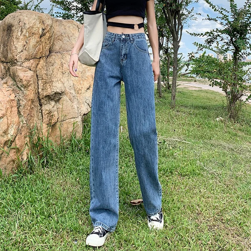 NiDELL Straight Jeans Women's Wide Loose Summer New Korean Style High Waist Slimming All-Matching Small Drape Wide Leg Mop Pants Fashion