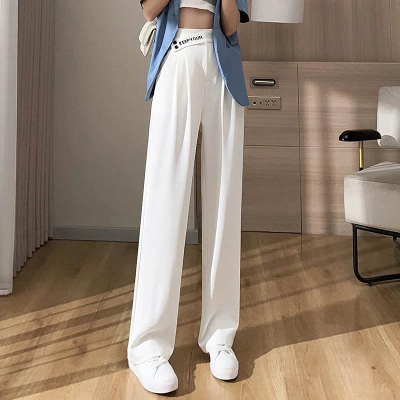 NiDELL White Ice Silk Suit Pants for Women Spring, Autumn and Summer Thin Type High-Grade Draping Casual Straight-Leg Narrow Wide-Leg Pants Large Size