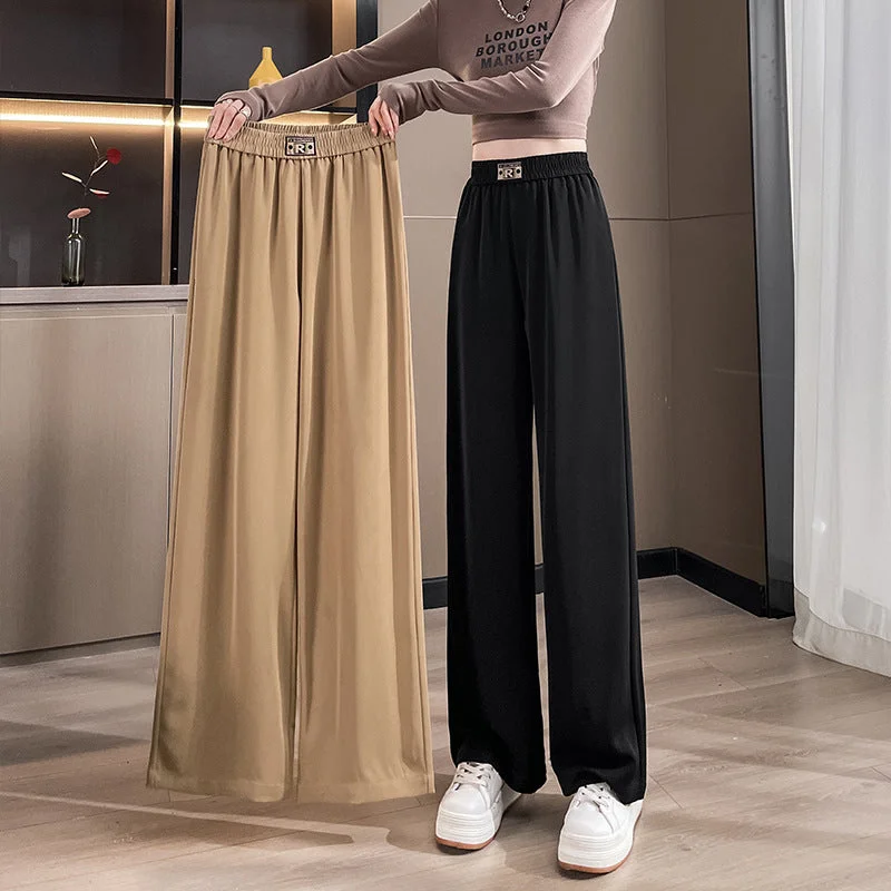 NiDELL Women's Wide-Leg Pants Spring and Autumn New Plump Girls Draped Suit Pants Mop Pants High Waist Elastic Waist Women's Pants Large Size Casual Pants