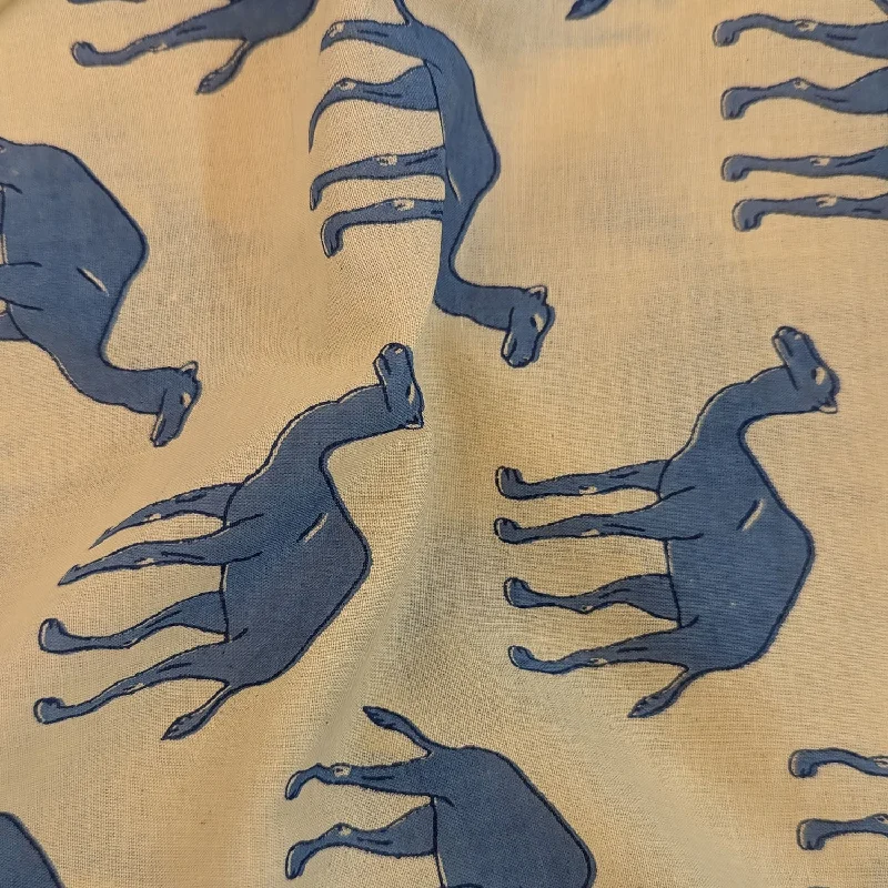 Blue & Cream Quirky Camels Ivory Cotton Printed Fabric