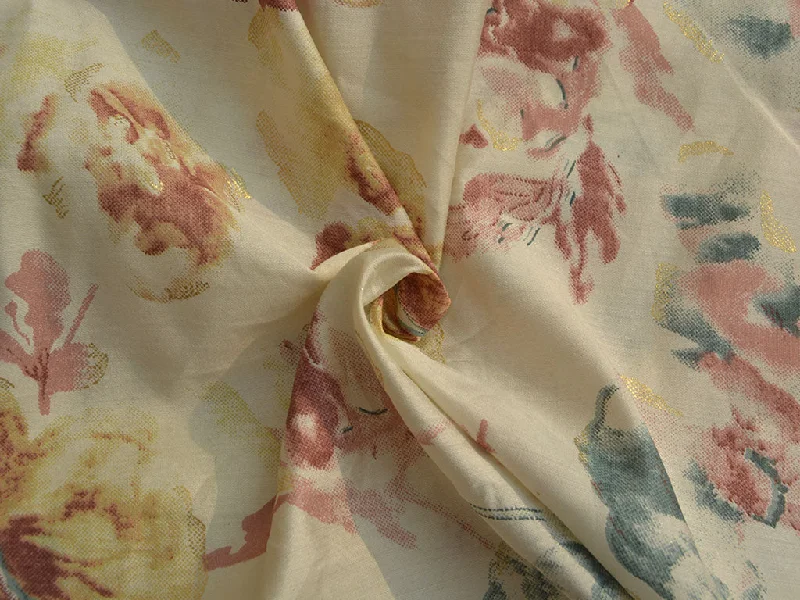 Cream Floral Premium Modal Chanderi Silk Fabric