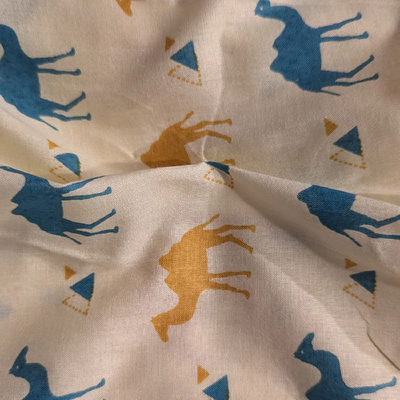 Cream Quirky Camel Prints Cotton Fabric