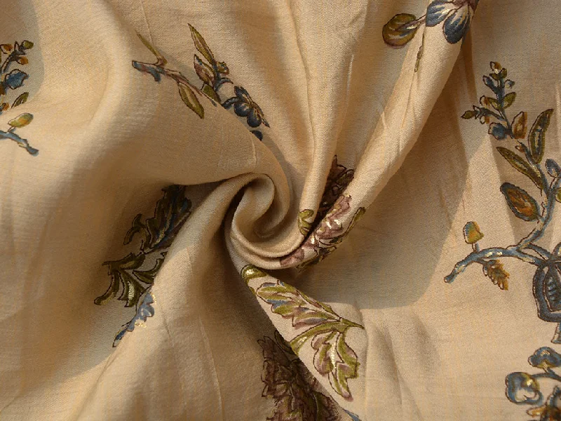 Dark Cream Floral Premium Modal Chanderi Silk Fabric