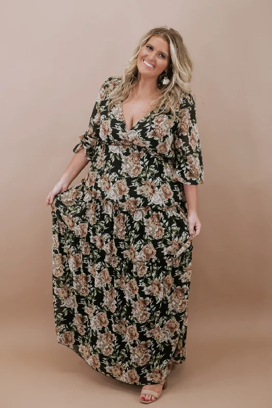 Falling Over Floral Dress, Black