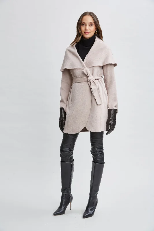 Tahari Wool Blend Shawl Collar Wrap Coat