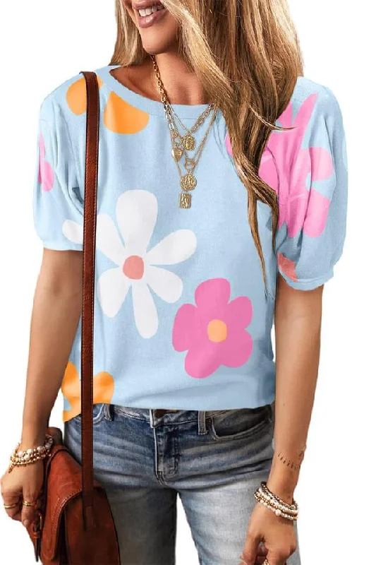 Flower Print Bubble Sleeve Tee