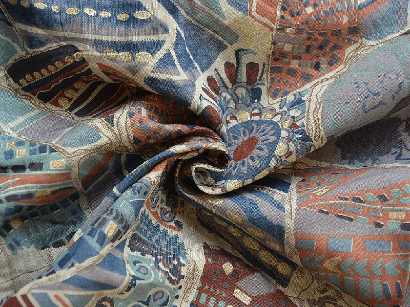 Light Gray Abstract Printed Premium Modal Chanderi Silk Fabric