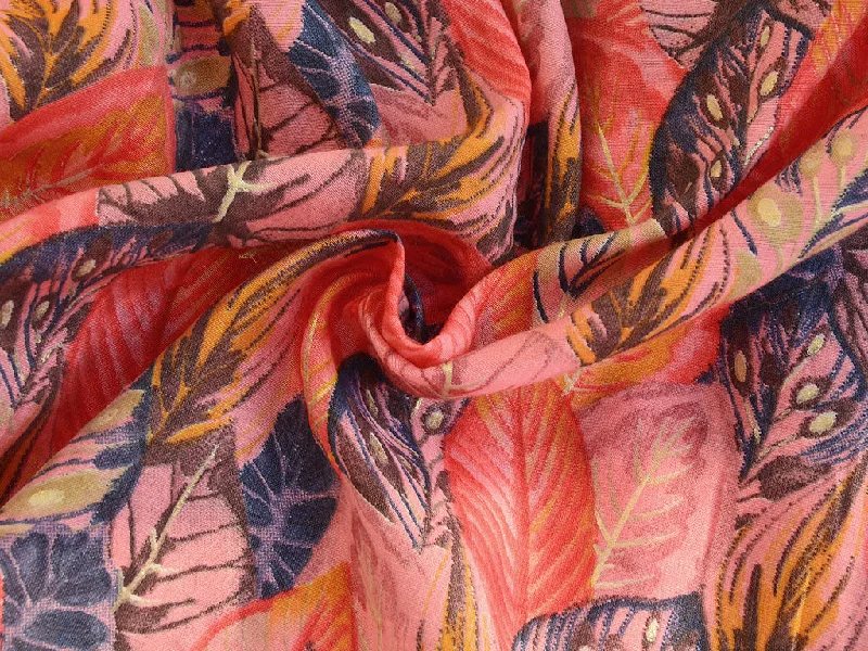 Multicolor Floral Leaves Design Premium Modal Chanderi Silk Fabric