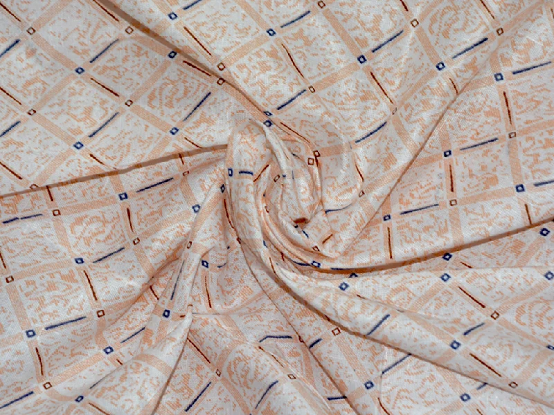 Peach Geometric Printed Cotton Linen Fabric