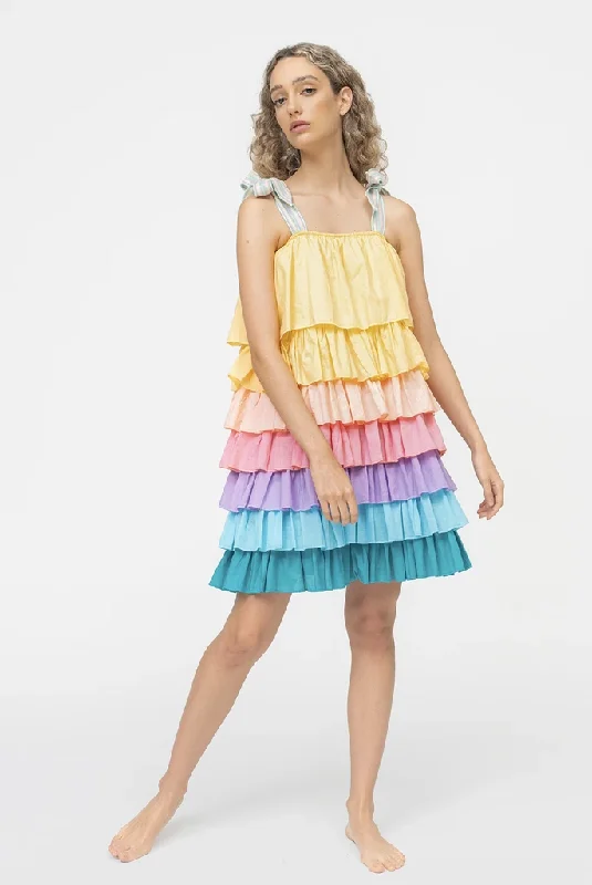 Piñata Tiered Dress Pastel Rainbow